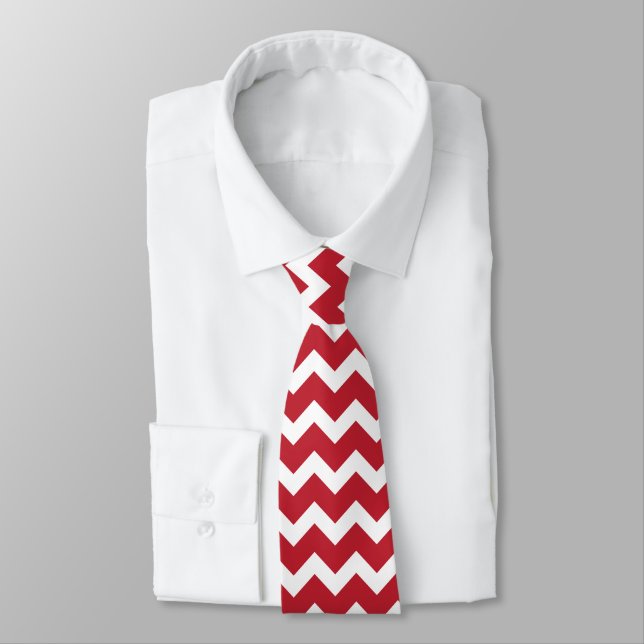 Red Chevron Holiday Christmas Tie (Tied)