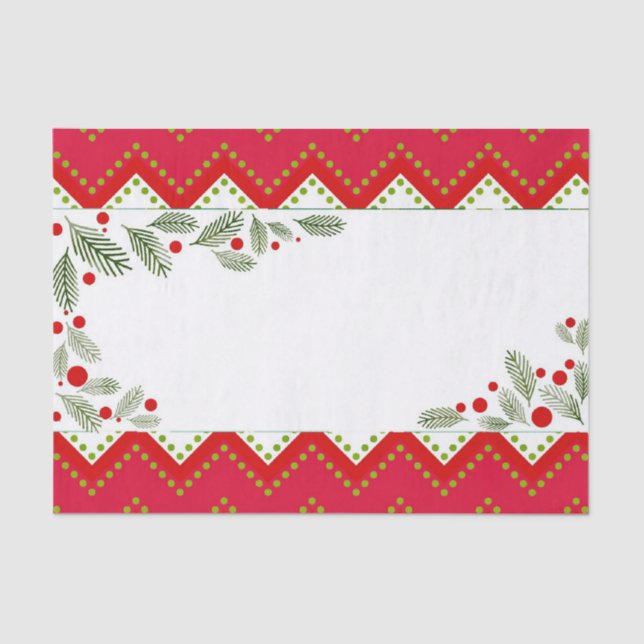 Red Chevron Holiday Greenery Merry Christmas Tissue Paper (Front)