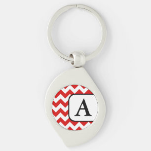 Red Chevron Monogram Keychain