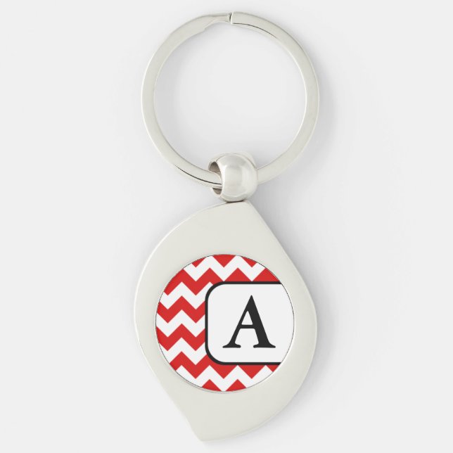 Red Chevron Monogram Keychain (Front)