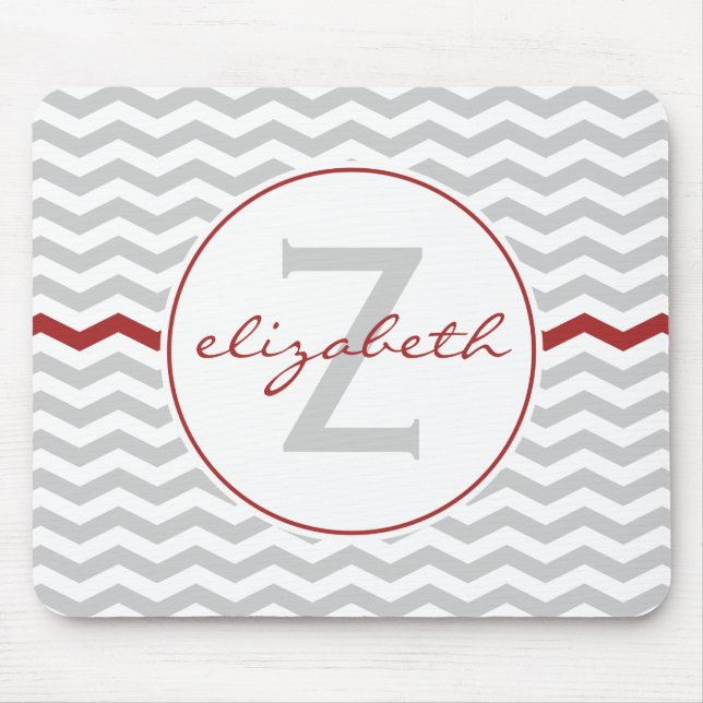 Red Chevron Monogram Mouse Pad (Front)