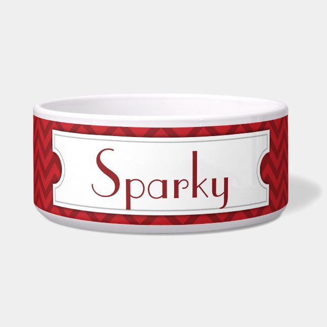 Red Chevron Personalised Pet Bowl (Front)