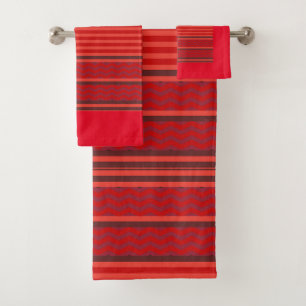 RED CHEVRON STRIPE BATH TOWEL SET