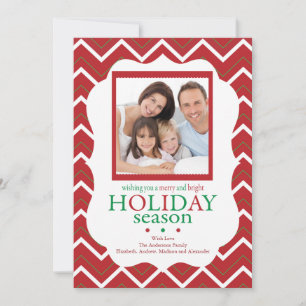 Red Chevron Stripe Retro Holiday Photo Card