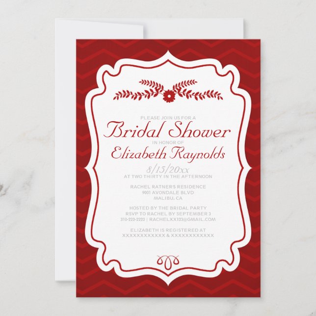 Red Chevron Stripes Bridal Shower Invitations (Front)