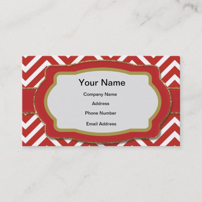 Red Chevron Stripes Business Card (Front)