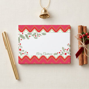 Red Chevron Winter Greenery Holiday Memo Post-it Notes