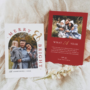 Red Chic Charm Merry & Bright Arch Photo Holiday Card