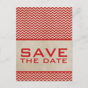 Red Chic Chevron Save the Date Postcard