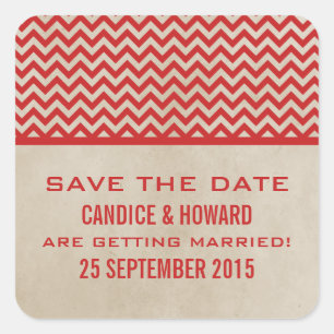 Red Chic Chevron Save the Date Stickers