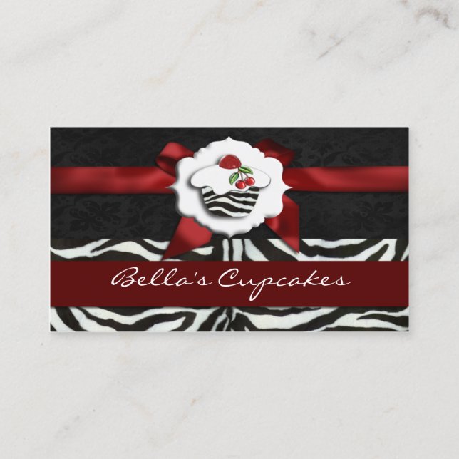 red chic cupcake business Cards (Front)