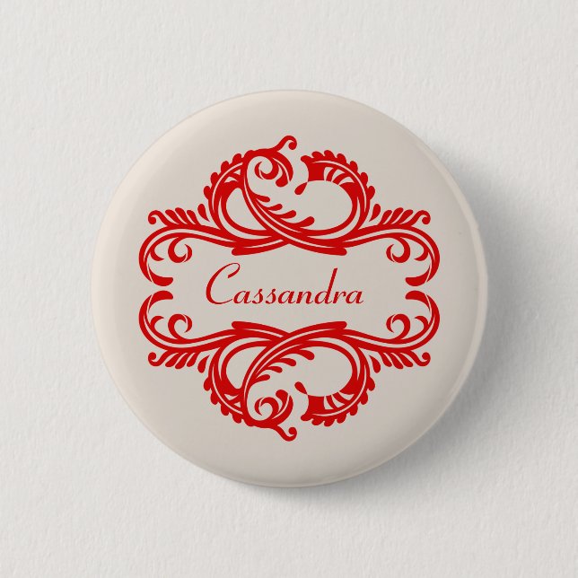 Red Chic Damask Button (Front)