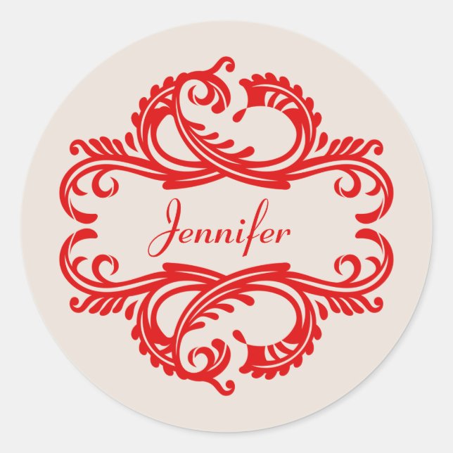 Red Chic Damask Stickers (Front)