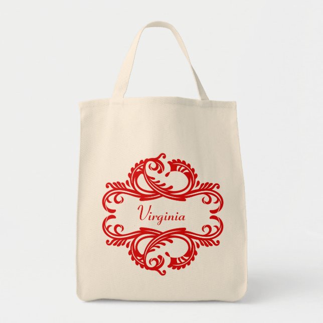 Red Chic Damask Tote Bag (Front)