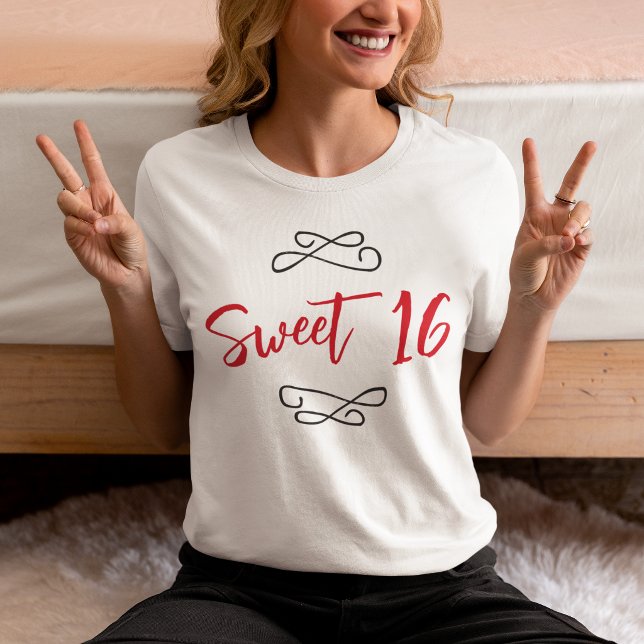 Red Chic Doodle Modern Script Sweet 16 T-Shirt (Red Chic Doodle Modern Script Sweet 16 T-Shirt)
