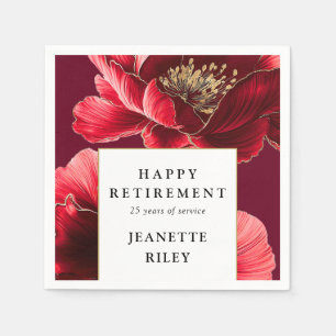 Red Chic Elegant Modern Floral Happy Retirement Napkin