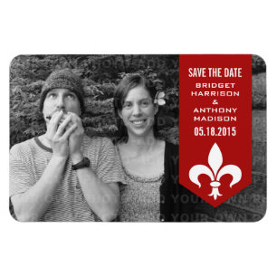 Red Chic Flourish Banner Save the Date Magnet