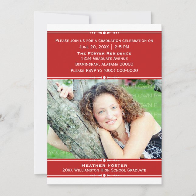 Red Chic Photo Graduation Invite (Front)