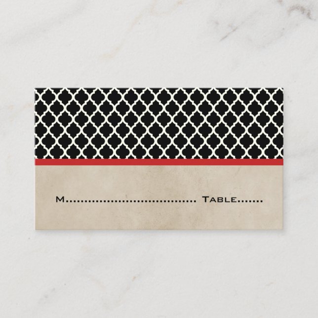 Red Chic Quatrefoil Place Cards (Front)