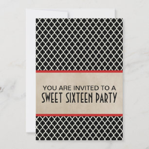 Red Chic Quatrefoil Sweet 16 Invite
