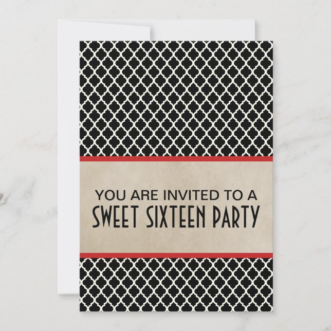 Red Chic Quatrefoil Sweet 16 Invite (Front)