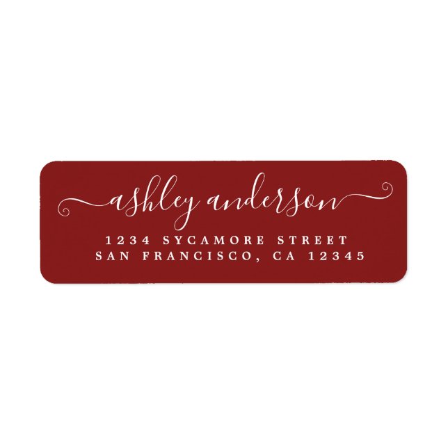 Red Chic Script Name Return Address Return Address Label (Front)
