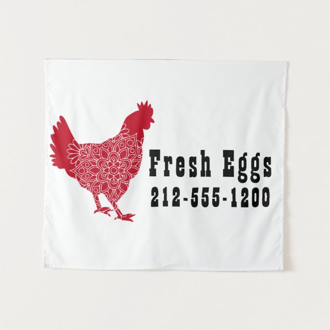 Red Chicken Fresh Eggs Sign Tapestry (Front (Horizontal))