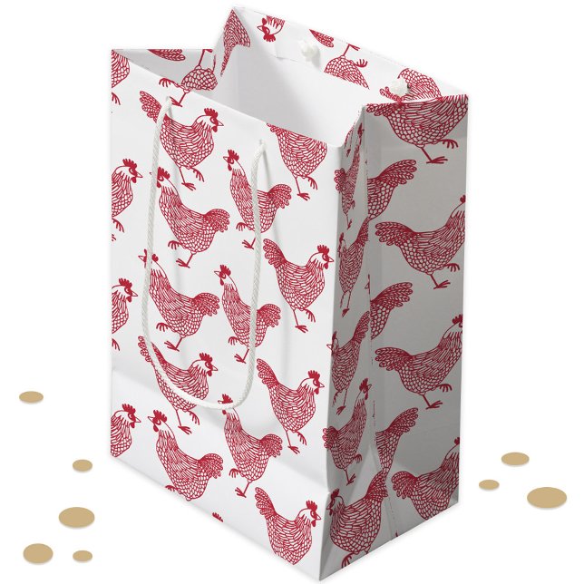 Red Chicken Hen Medium Gift Bag (Chicken hen poultry red and white gift bag)