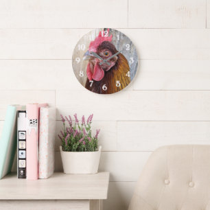 Red Chicken Hen Photo Large Clock