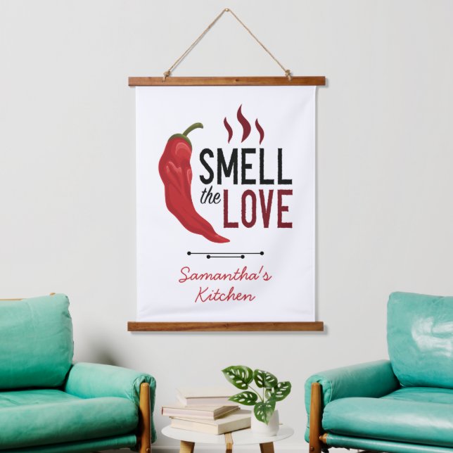 Red Chile Smell the Love Hanging Tapestry (Living Room)