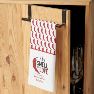 Red Chile Smell the Love Tea Towel