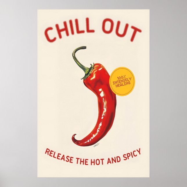Red Chili Pepper 'Chill Out' Poster Spicy Kitchen (Front)