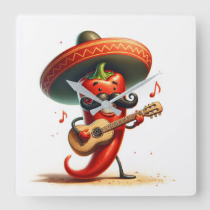 Red Chili Pepper Musician Square Wall Clock