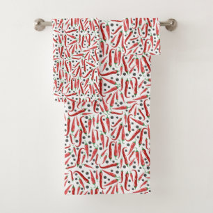 Red Chili Peppers Pattern Bath Towel Set