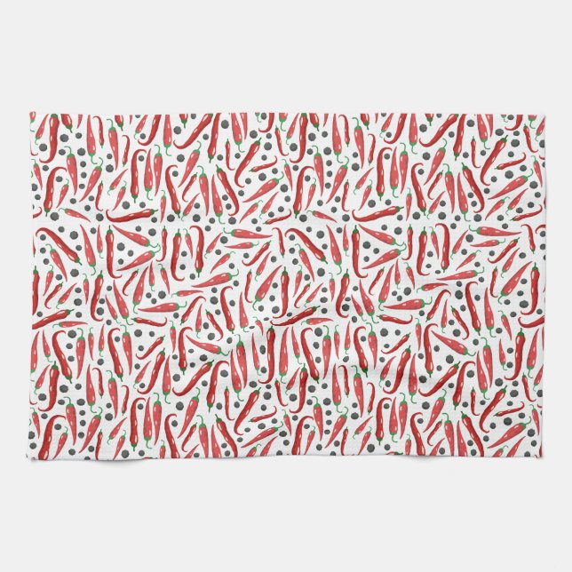 Red Chili Peppers Pattern Tea Towel (Horizontal)