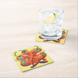 Red Chili Peppers Square Paper Coaster