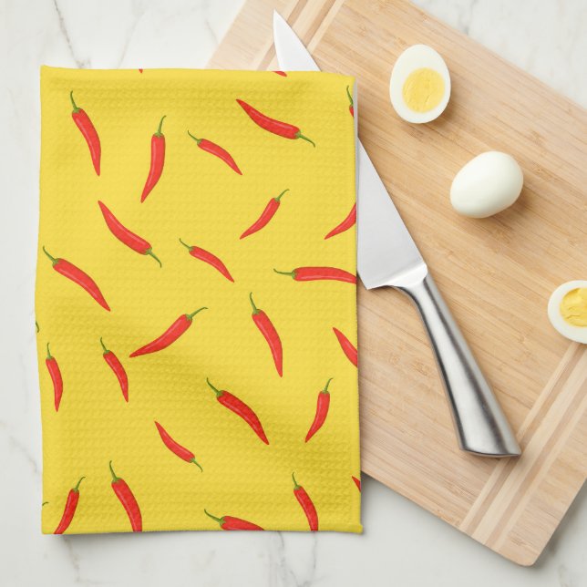 Red Chilies Pattern Tea Towel (Quarter Fold)