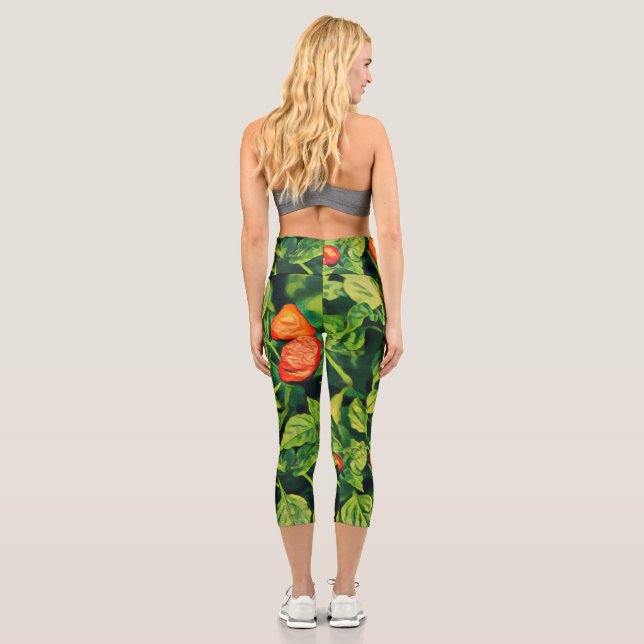 Red Chilli Habanero Peppers Pattern Capri Leggings (Back)