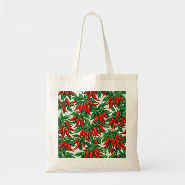 Red Chilli Pepper Botanical Pattern Grocery Tote Bag (Front)