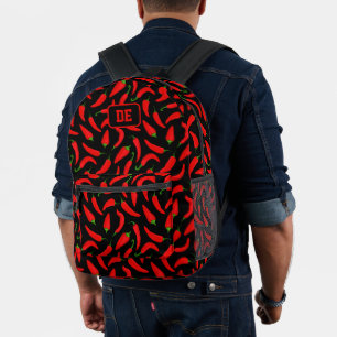 Red Chilli Pepper Hot and Spicy Monogram Printed Backpack