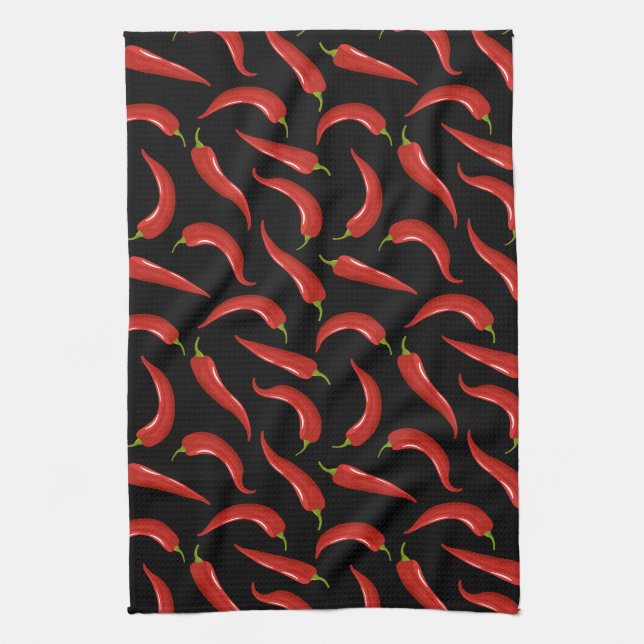 Red Chilli Pepper Pattern Kitchen Towel (Vertical)