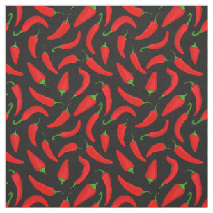 Red Chilli Pepper Pattern on Grey Black Fabric