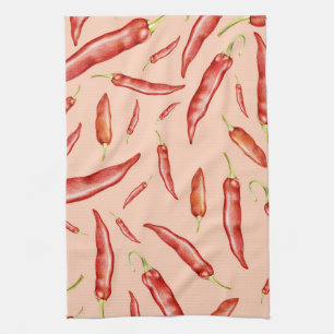 Red Chilli Pepper Pattern Tea Towel