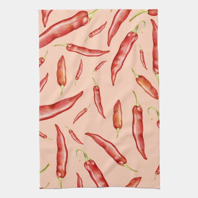 Red Chilli Pepper Pattern Tea Towel (Vertical)