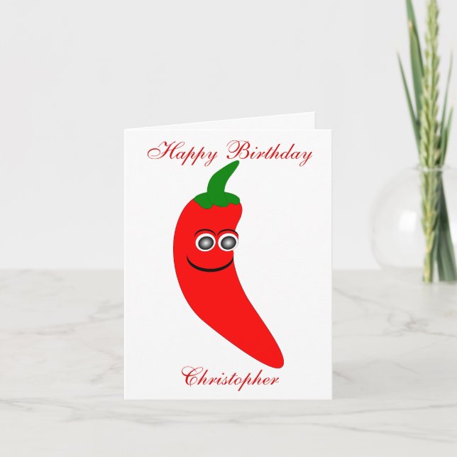 Red Chilli Pepper Personalised Birthday Card (Front)