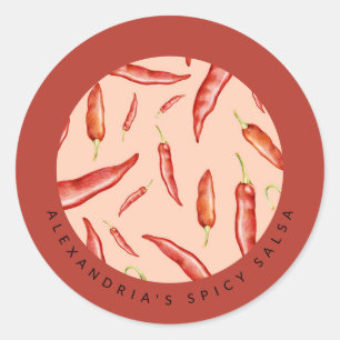 Red Chilli Pepper   Spicy Salsa   Custom Message Classic Round Sticker