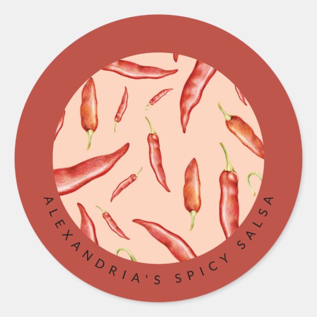 Red Chilli Pepper | Spicy Salsa | Custom Message Classic Round Sticker (Front)