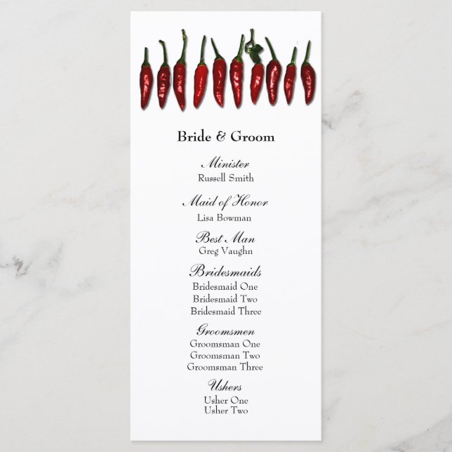 Red Chilli Peppers Festive Wedding Program (Front)