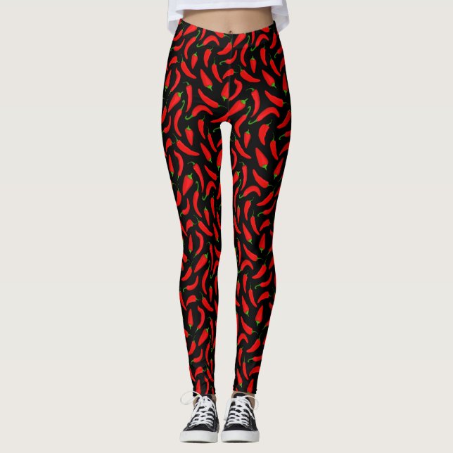 Red Chilli Peppers on Black Leggings (Front)