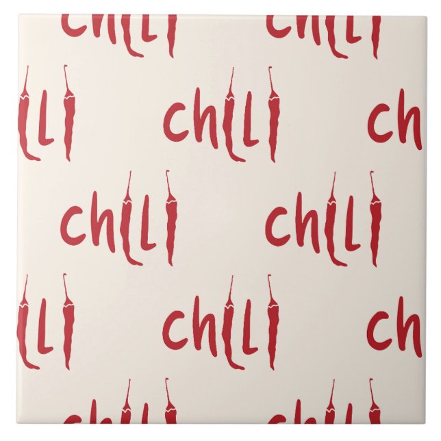 Red Chilli Peppers Pattern  Ceramic Tile (Front)